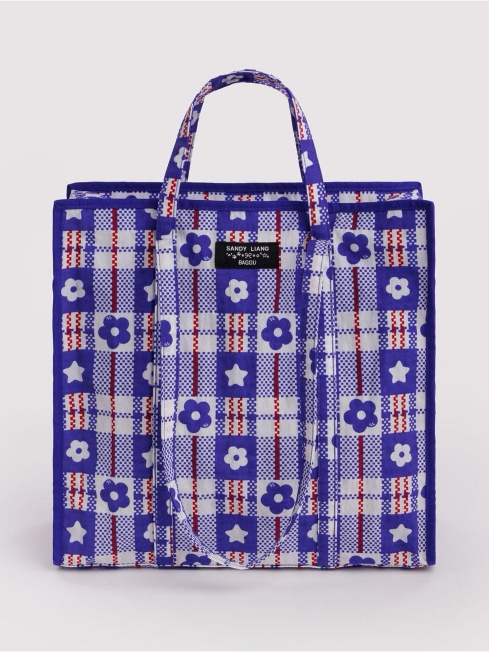 NWT Limited Edition Baggu x Sandy Liang Large Market Bag in Market Plaid Blue